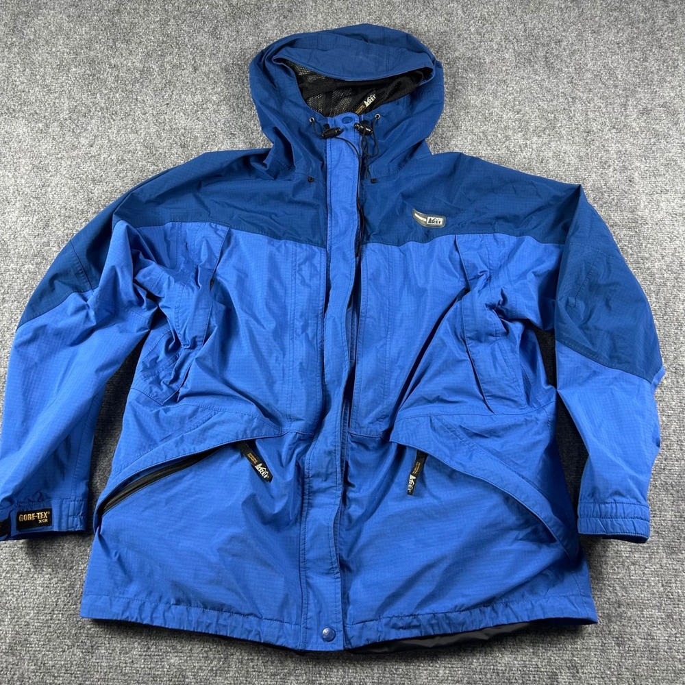 REI Gore-Tex XCR Rain Jacket Womens XL Blue Waterproof Hooded Shell Hiking